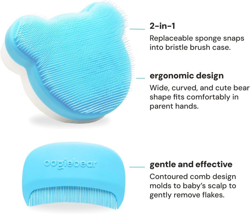 oogiebear Cradle Cap Brush Kit for Babies – Gentle and Safe Scalp Massage Care with Sponge, Brush, and Comb for Newborns and Babies - Image 2